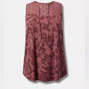 Torrid Textured Jersey V-Neck Lace Yoke Swing Tank